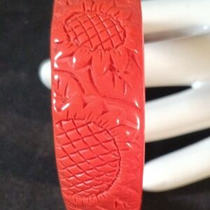 Avon Orange Sunflower Carved Bangle Bracelet NWOT